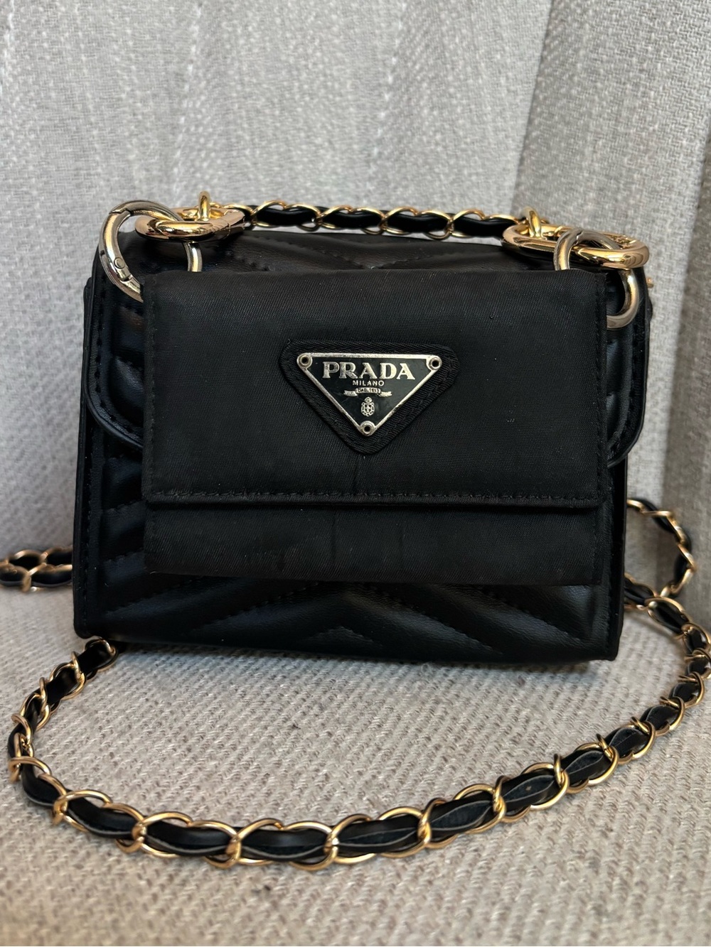 PRADA Logo Black Nylon Leather Key Wallet